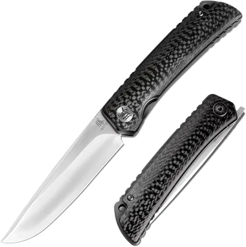 Miniatura 11 de KATSU Navaja de bolsillo plegable para hombres, navaja de bolsillo de 3.5'' hoja de acero D2 mango G10, navajas de bolsillo con funda de cuero