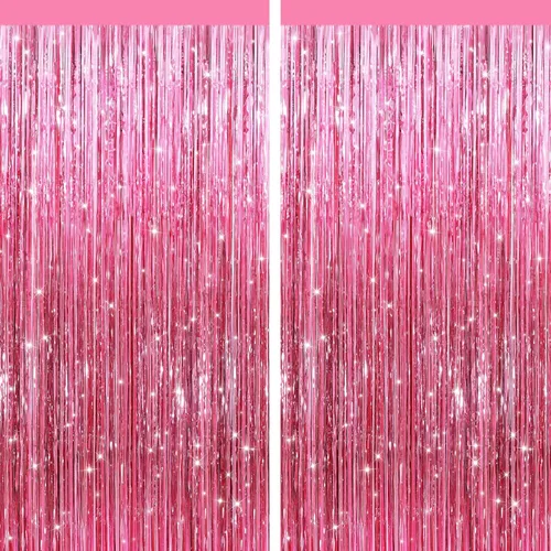 Miniatura 15 de Paquete de 2 cortinas de flecos de papel de oropel metálico negro, serpentinas de puerta, telón de fondo para cabina de fotos para fiesta