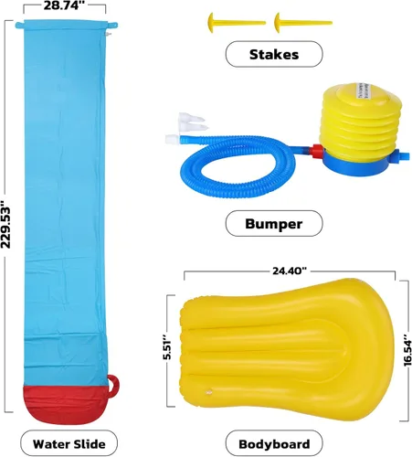 Miniatura 3 de ELEMARA Tobogán acuático inflable para patio trasero, sistema avanzado de rociadores de 19.1 pies para piscina y bodyboard de 24.8 pulgadas, parque