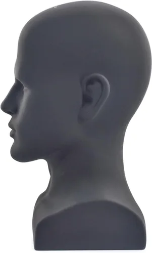 Miniatura 5 de Cabeza de maniquí de PVC negro para maniquí masculino soporte modelo pantalla sombrero bufanda pelucas pelo gafas sombrero belleza estilo Negro mate