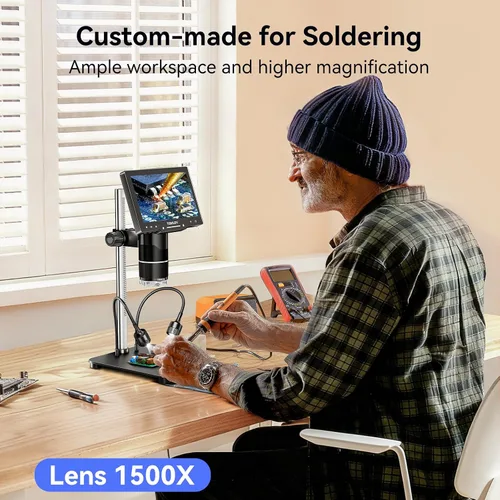 Miniatura 5 de TOMLOV TriL107 Microscopio digital de 3 lentes: Lupa de microscopio de monedas HDMI de 7 "2500X 2K para visión completa de monedas con pantalla IPS