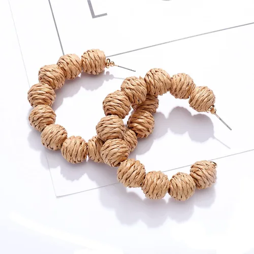 Miniatura 7 de Aretes de ratán para mujer, aretes bohemios tejidos hechos a mano, de mimbre de paja trenzados, aretes colgantes grandes para mujer, joyería