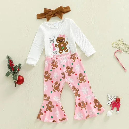 Miniatura 33 de Kuriozud Conjunto de mameluco con volantes para bebé recién nacida, con volantes, lindo conjunto de pantalones acampanados con diadema