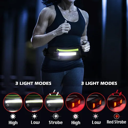 Miniatura 2 de Luz para correr, cinturón de correr de 1000 lúmenes, equipo de correr con luz de noche recargable de 230° para teléfono, bolsa de cintura, luz