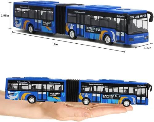 Miniatura 7 de Crelloci Autobús urbano de juguete para niños, vehículos de aleación fundida, autobús eléctrico articulado Metro con sonidos y luces, modelos