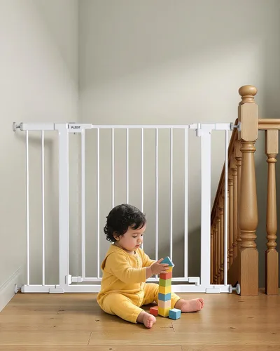 Miniatura 20 de Puerta de bebé de 29.5-40.5 pulgadas para escaleras, puerta para perros para puertas, puerta de seguridad de metal para bebés con cierre automático