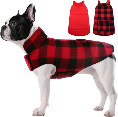 Miniatura 27 de ASENKU - Abrigo de invierno para perros, diseño a cuadros reversible, impermeable, para climas fríos, para perros pequeños, medianos y grandes Rojo