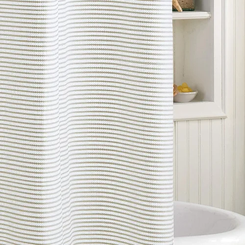 Miniatura 3 de Panama Stripe Cortina de ducha 100% tela de algodón para baño, de 72 x 72 pulgadas /182.88 x 182.88 cm. Gris pardo