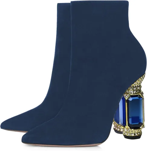 Miniatura 17 de FSJ Botas de tacón alto con punta puntiaguda para mujer, con tacón alto, con cremallera lateral brillante, estilo casual, para uso diario, zapatos