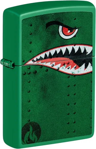 Miniatura 5 de Encendedor Zippo, arte de nariz de avión de combate, dientes de tiburón - Verde mate 80976