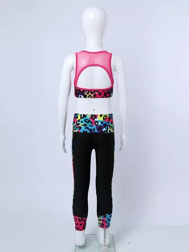 Miniatura 8 de JEATHA Conjunto de camiseta sin mangas con pantalones para niñas y niñas, para gimnasia, yoga, entrenamiento, ropa deportiva