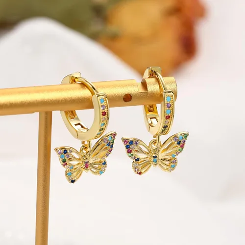 Miniatura 3 de PWUEITR Butterfly Earrings for Women Girls Small Gold Hoop Earrings with Charms Zircon Star Moon Huggie Dangle Earrings Valentine's Day Wedding