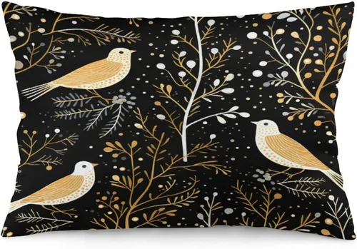 Miniatura 18 de Funda de almohada dorada de invierno con diseño de pájaros de nieve, Navidad, 12 x 20 pulgadas, diseño de Feliz Navidad, invierno, Navidad, cojín