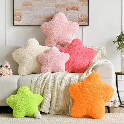 Miniatura 6 de Almohada de estrellas, almohada de felpa en forma de estrella de 14.9 pulgadas para sofá y cama, bonitas almohadas decorativas con piel sintética