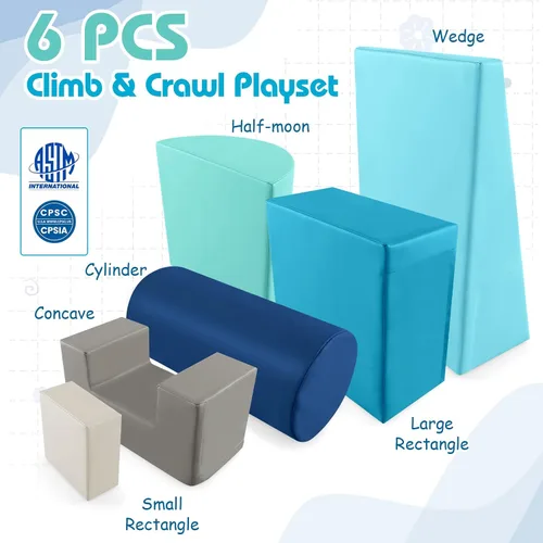 Miniatura 5 de Costzon Juego de escalada y gateo para niños pequeños, 6 piezas con cubierta de poliuretano para gatear, escalar y caminar, bloques de escalada