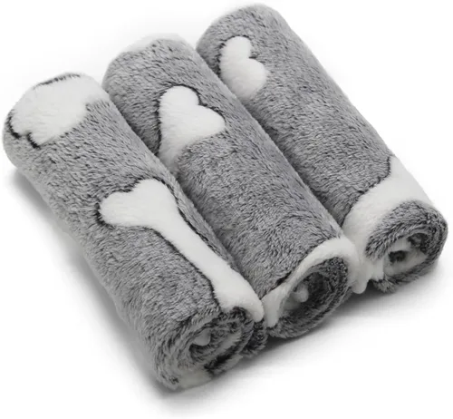 Miniatura 14 de 1 paquete de 3 mantas para cachorros, súper suaves y cálidas, tapete gris para dormir con bonito estampado de vellón esponjoso, manta de franela
