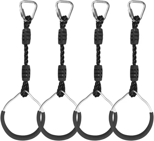 Miniatura 24 de Anillo de gimnasia con columpio para curso de obstáculos de guerrero Slackline, equipo de entrenamiento de trapecio y puño, 2 barras ninja moradas