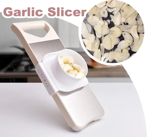 Miniatura 4 de NACOLUS Rallador de mandolina de 6 cuchillas con protector de mano deslizante - Rallador de verduras, rallador de papa/cebolla/ajo, rallador de Beige