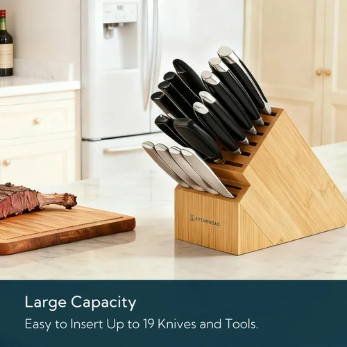 Miniatura 2 de KITCHENDAO Bloque de cuchillos de bambú de 20 ranuras sin cuchillos, soporte universal para cuchillos de cocina, con múltiples tipos de cuchillos