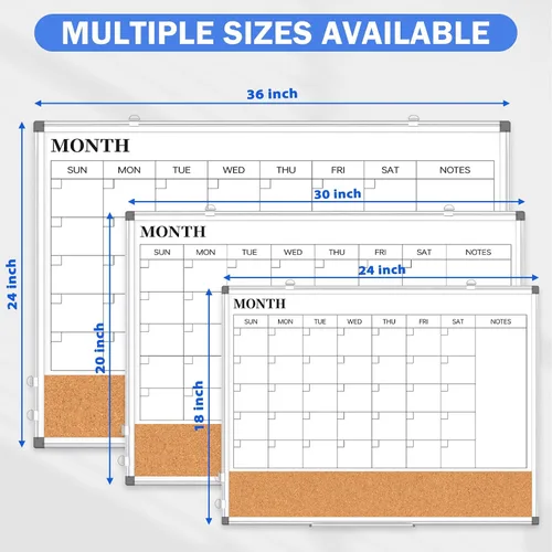 Miniatura 8 de Pizarra Blanca de Calendario Mensual de Borrado en Seco Combinada con Tablero de Corcho para Pared, 24" x 18" Calendario de Pizarra Blanca de Doble