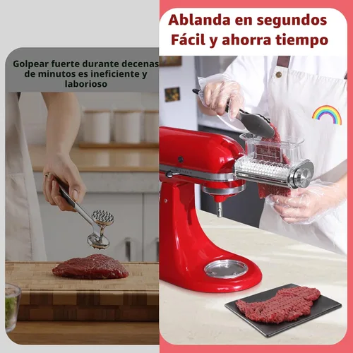 Miniatura 8 de Accesorio ablandador de carne para batidoras de pie KitchenAid, 3 espesores ajustables, máquina ablandadora de carne con cubierta transparente