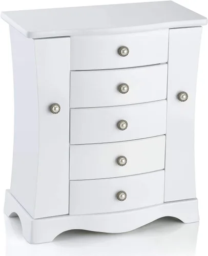 Miniatura 3 de RR ROUND RICH DESIGN Joyero de madera maciza con cajones de almacenamiento grandes, color blanco