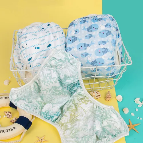Miniatura 55 de Alva, Pañales de bebé para nadar, paquete de 2 unidades, talle único, reutilizable, lavable y ajustable de 0 a 36 meses. Tamaño de 10 a 40 lbs