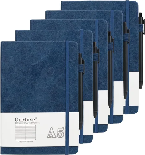 Miniatura 8 de Cuadernos diarios para mujeres y hombres, paquete de 5 unidades, tapa dura de cuero a granel con soporte para bolígrafo, 160 páginas, papel grueso