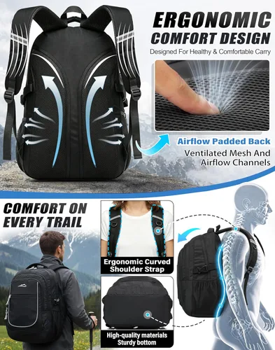 Miniatura 5 de ProEtrade Mochila para universidad, viajes, negocios, senderismo, apta para laptop de hasta 15.6 pulgadas, Negro, 15,6 pulg., Mochilas Daypack