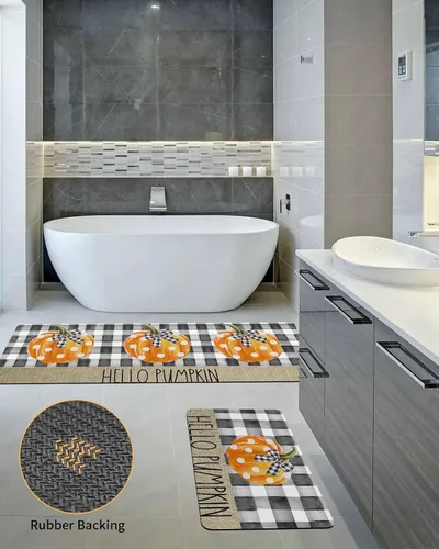 Miniatura 5 de Tapete de baño con diseño de calabaza a cuadros para bañera, antideslizante, de secado rápido y absorbente, con tierra de diatomeas, para fregadero