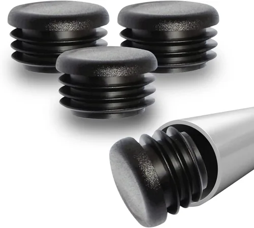 Miniatura 11 de Prescott Plastics 2” (50.8mm) de diámetro exterior, tapas de agujero de plástico acanaladas redondas, tapas de extremo de tubo metálico negro