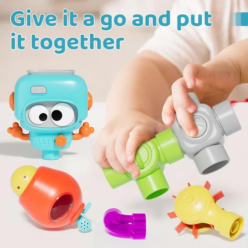 Miniatura 5 de SOCBTNSO Tubo de agua de montaje de bricolaje, juguetes de baño para niños de 4 a 8 años, kit de construcción de bricolaje para edades de 5 a 7