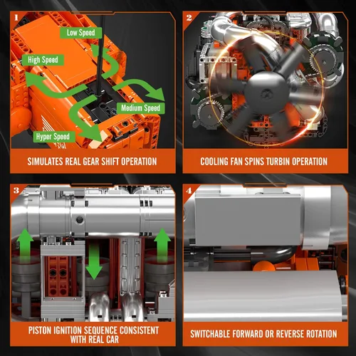 Miniatura 3 de Mould King 10200 Kit de Modelo de Motor V8 para Camión, Kit de Modelo de Motor MOC con Transmisión, Kit de Construcción de Modelo de Ingeniería