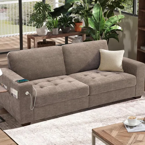 Miniatura 13 de Hanherry - Sofá para sala de estar, sofá moderno y cómodo con cojín de asiento de firmeza media, funda extraíble, apoyabrazos anchos, puerto Gris
