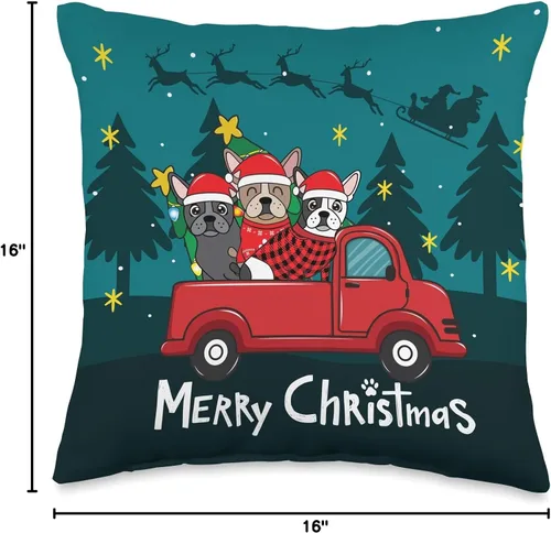 Miniatura 4 de French Bulldog Frenchie truck Christmas Almohada divertida para regalo de Navidad, diseño de bulldog francés, diseño de camión de Navidad, 16 x 16