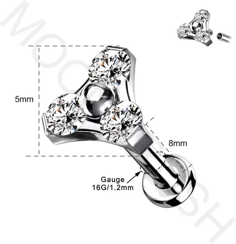 Miniatura 6 de Mooncrush Jewelry 16G G23 Solid Titanium Cartilage Earring Stud Internally Threaded Medusa Lip Ring Flat Back Tragus Helix Piercing Jewerly Surgical