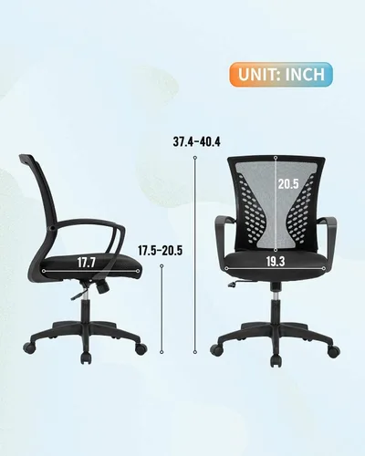Miniatura 2 de Silla de oficina, silla de escritorio giratoria con respaldo medio con reposabrazos, soporte lumbar de malla, silla de computadora, altura