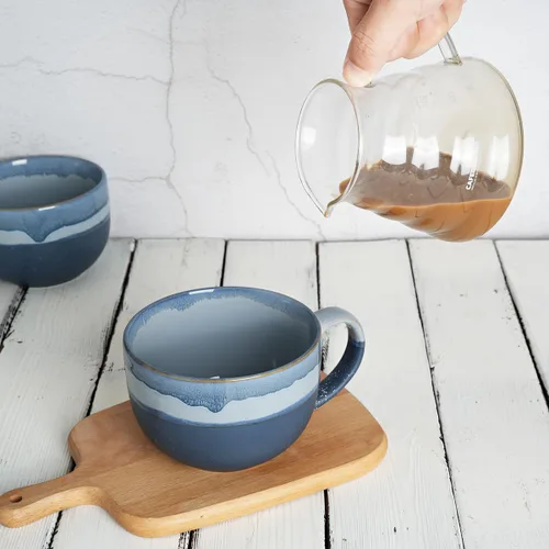 Miniatura 5 de Bosmarlin Taza de café de cerámica extragrande, 23 onzas, apta para microondas y lavavajillas, taza de té grande de gran tamaño para oficina y Azul