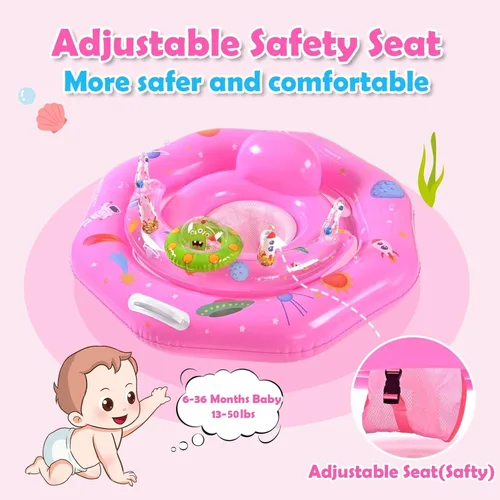 Miniatura 4 de Flotador de piscina para bebé con toldo UPF50+, flotador inflable para piscina infantil con asiento de seguridad ajustable y consola