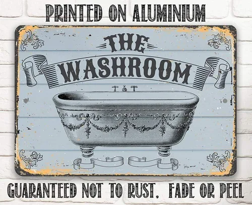 Miniatura 8 de Letrero de metal – The Washroom – Letrero de metal duradero – Uso en interiores y exteriores – Gran decoración de baño y regalo de menos de $20