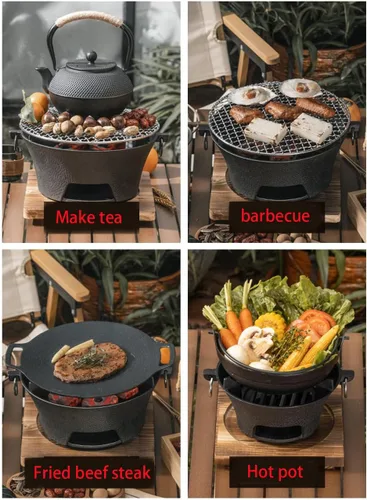 Miniatura 4 de Parrilla Hibachi de carbón de hierro fundido sazonado redondo
