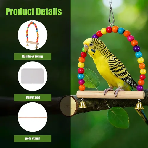 Miniatura 4 de Jaula portátil de viaje para loros con juguete pequeño oscilante y jaula, juego de juguetes coloridos para pájaros pequeños, bolsa de periquito
