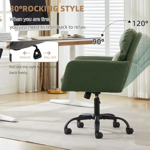 Miniatura 6 de YISHENG Silla de escritorio de piel sintética para oficina en casa, silla giratoria ajustable para computadora con ruedas y brazos, cómoda silla