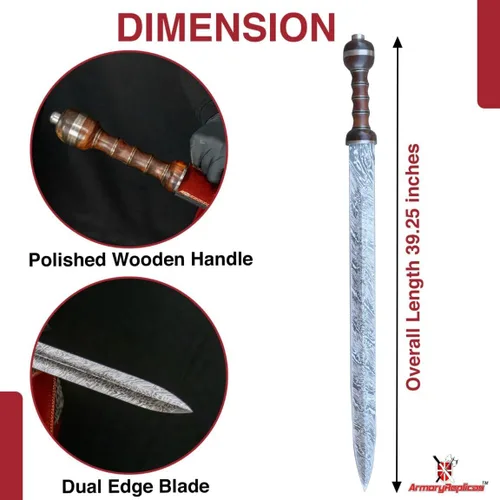 Miniatura 2 de Armory Replicas™ Hand-Forged Damascus Roman Gladius Sword with Leather Sheath – Collector & Reenactment Ready
