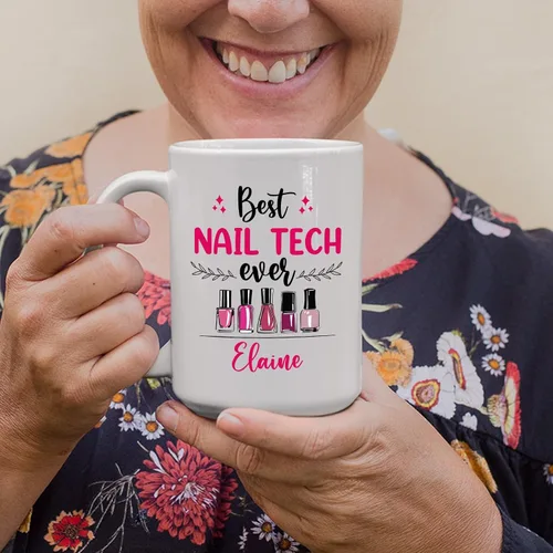 Miniatura 4 de Taza de cerámica Best Nail Tech Ever – Taza de cerámica personalizada con nombre de manicurista para compañero de trabajo – Nuevos regalos