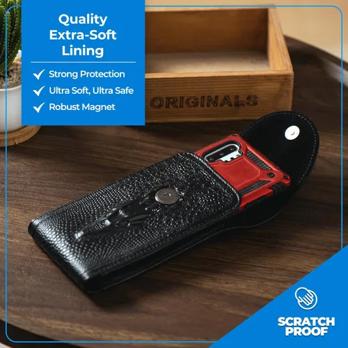 Miniatura 2 de Funda de cuero genuino para cinturón de teléfono con clip para cinturón, funda para teléfono celular para teléfonos inteligentes grandes de 6.5