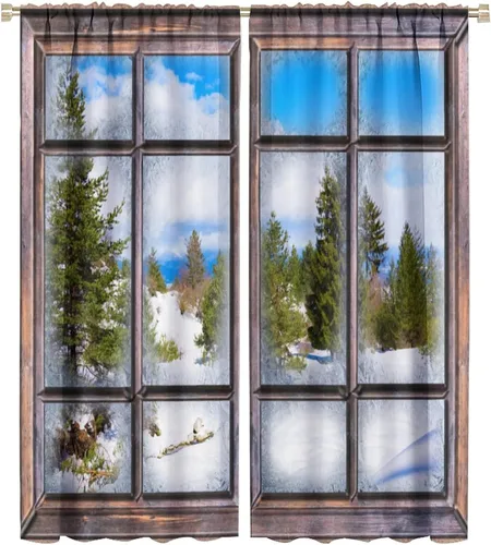 Miniatura 26 de Cortinas de paisaje, ventana tropical con vista al mar, océano, playa, barco, cortinas con estampado de palmeras para dormitorio, sala de estar, Mar