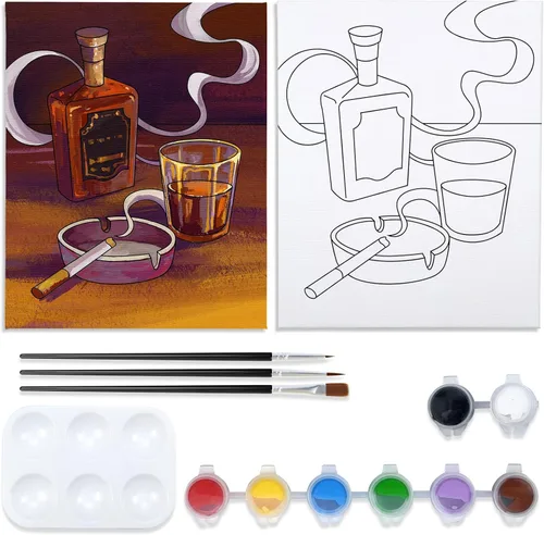 Miniatura 6 de Kit de pintura sobre lienzo para adultos, lienzo predibujado para pintar, kit de pintura para recuerdos de fiesta, copa de vino, pintura lipstica