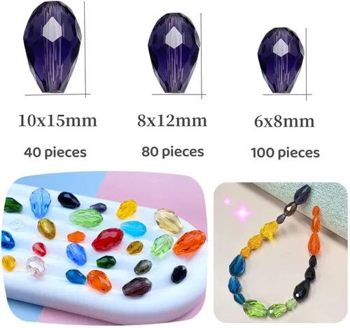 Miniatura 3 de 100 cuentas de cristal de lágrima de 0.236 x 0.315 pulgadas, forma facetada, agujero vertical, cuentas de vidrio sueltas, manualidades, pulseras