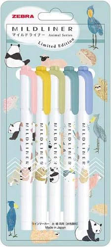 Zebra Mildliner WKT7-AS-5C-B Resaltador, Juego de 5 Colores, Animal 5 colores (animal B)